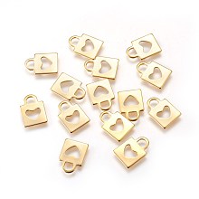 Honeyhandy 304 Stainless Steel Pendants, Padlock with Heart, Golden, 16x11.5x1mm, Hole: 3.5x4mm