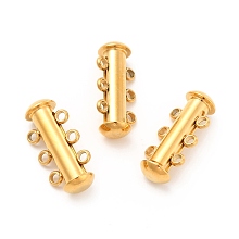 Honeyhandy Ion Plating(IP) 304 Stainless Steel Slide Lock Clasps, Peyote Clasps, 3-Strand, 6-Hole, Tube, Golden, 20x10x6.5mm, Hole: 1.7mm