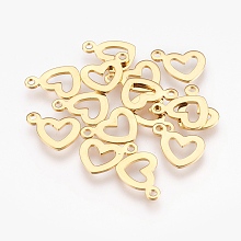 Honeyhandy 304 Stainless Steel Open Heart Pendants, Hollow, Golden, 10.5x14x1mm, Hole: 1.6mm