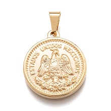 Honeyhandy 304 Stainless Steel Coin Pendants, Flat Round with Word Estados Unidos Mexicanos 50 Pesos, Golden, 29x25x4mm, Hole: 5x7.5mm