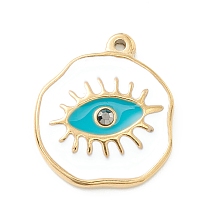 Honeyhandy Ion Plating(IP) 304 Stainless Steel Enamel Pendants, Golden, with Jet Rhinestone, Polygon with Evil Eye, White, 21.5x19x3mm, Hole: 1.3mm