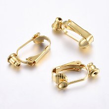 Honeyhandy 304 Stainless Steel Clip-on Earring Converters Findings, for Non-Pierced Ears, Golden, 20.5x7.5x10mm, Hole: 0.7mm