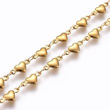 Honeyhandy 304 Stainless Steel Link Chains, Soldered, Heart, Golden, 10x4.5x2mm