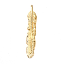 Ion Plating(IP) 304 Stainless Steel Pendants, Feather Charms, Real 18K Gold Plated, 58.5x10x2mm, Hole: 1.5mm