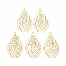 Honeyhandy Rack Plating 304 Stainless Steel Filigree Pendants, Etched Metal Embellishments, Nickel Free, Teardrop, Real 18K Gold Plated, 32.5x18.5x0.4mm, Hole: 1.2mm