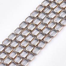 Honeyhandy Electroplate Glass Beads Strands, Edge Plated, Rectangle, Clear, 9.5~10x7.5~8x4mm, Hole: 1mm, about 30pcs/strand, 11.4 inch