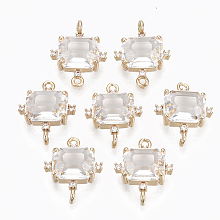 Honeyhandy Glass Links connectors, with Brass Micro Pave Cubic Zirconia, Faceted, Cuboid, Light Gold, Clear, 17.5x14x5.5mm, Hole: 1.2mm