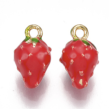 Honeyhandy Brass Charms, with Enamel, Strawberry, Red, Nickel Free, Real 18K Gold Plated, 11.5x7x7mm, Hole: 1.4mm