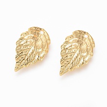 Honeyhandy 304 Stainless Steel Pendants, Textured Leaf, Real 18k Gold Plated, 17x10x1mm, Hole: 1mm