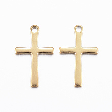 Honeyhandy Ion Plating(IP) 304 Stainless Steel Charms, Cross Pendants, Golden, 15.5x9.5x0.8mm, Hole: 1mm