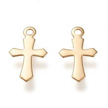 Honeyhandy 304 Stainless Steel Pendants, Laser Cut, Cross, Golden, 11.5x7x0.3mm, Hole: 1.2mm