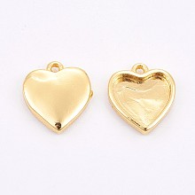 Honeyhandy Brass Pendant Cabochon Settings, Plain Edge Bezel Cups, Long-Lasting Plated, Heart, Golden, Tray: 8x9mm, 12x11x2.5mm, Hole: 1mm