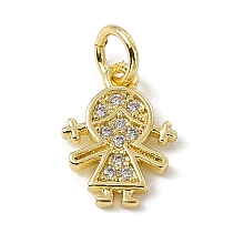 Honeyhandy Brass Micro Pave Cubic Zirconia Charms, with Jump Rings, Girl Charms, Real 18K Gold Plated, 12.5x9x1.5mm, Hole: 3.4mm