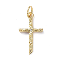 Honeyhandy Brass Micro Pave Cubic Zirconia Pendants, Long-Lasting Plated, Real 18K Gold Plated, Cross, Clear, 20x11x1.9mm, Hole: 3.5mm