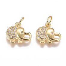 Honeyhandy Brass Micro Pave Cubic Zirconia Pendants, with Jump Ring, Long-Lasting Plated, Elephant, Golden, 10x11x2mm, Hole: 3.8mm