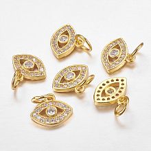 Honeyhandy CZ Brass Micro Pave Cubic Zirconia Evil Eye Charms, Golden, 9x11x2mm, Jump Ring: 5x0.8mm