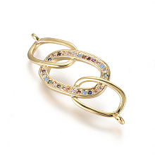 Honeyhandy Brass Micro Pave Cubic Zirconia Links connectors, Oval, Colorful, Golden, 12.5x32x4.5mm, Hole: 1.2mm