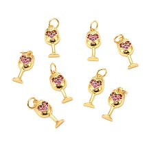 Arricraft Brass Micro Pave Fuchsia Cubic Zirconia Pendants, Long-Lasting Plated, Wine Glass, Real 18K Gold Plated, 16x7x3mm, Hole: 3.5mm, Ring: 5x1mm