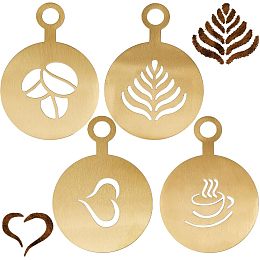 GORGECRAFT 4Pcs Coffee Cup Stencil Template Coffee Decorating Stencils Golden Coffee Latte Art Flat Round with Leaf Heart Cup Pattern Cappuccino Art Templates for Cup Cake Birthday Cake Coffee