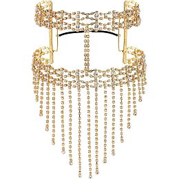 AHANDMAKER Veil Headwear Mask Chain, Rhinestone Tassel Face Mask Costume Mask, Head Veil Face Chain for Mardi Gras Halloween Party, Rhinestone Fringe Masquerade Mask for Women, Golden