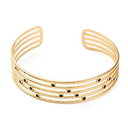 Honeyhandy 304 Stainless Steel Multi Line Cuff Bangle with Enamel, Golden, Inner Diameter: 2-1/4 inch(5.7cm)