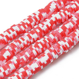 Honeyhandy Handmade Polymer Clay Beads Strands, for DIY Jewelry Crafts Supplies, Heishi Beads, Disc/Flat Round, Red, 6x0.5~1mm, Hole: 1.8mm, about 320~447pcs/strand, 15.75 inch~16.14 inch(40~41cm)