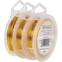 BENECREAT 3 Rolls 18-Gauge/20-Gauge/22-Gauge Tarnish Resistant Gold Coil Wire, 33-Feet/33-Feet/66-Feet