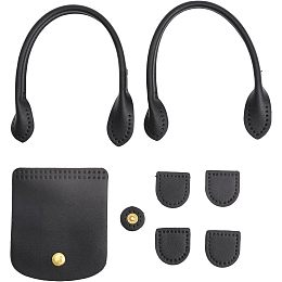 CHGCRAFT 8Pcs DIY Imitation PU Leather Bag Making Kit ew on Bag Cover and Bag Handles with Iron Snap Button for DIY Dumpling Bag Accessories, Black