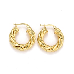 Honeyhandy Rack Plating Brass Hoop Earrings, Long-Lasting Plated, Lead Free & Cadmium Free, Twist Ring, Real 18K Gold Plated, 27~27.5x25~26x6mm, Pin: 0.6x1.2mm