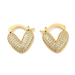 Honeyhandy Rack Plating Brass Micro Pave Cubic Zirconia Heart Hoop Earrings for Women, Lead Free & Cadmium Free, Long-Lasting Plated, Real 18K Gold Plated, 19x17x3mm