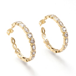 Honeyhandy Brass Micro Pave Cubic Zirconia Stud Earrings, Half Hoop Earrings, with Ear Nuts, Long-Lasting Plated, Ring, Real 18K Gold Plated, 34.5x5mm, Pin: 0.7mm