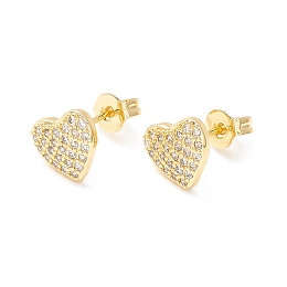 Honeyhandy Clear Cubic Zirconia Heart Stud Earrings, Brass Jewelry for Women, Cadmium Free & Nickel Free & Lead Free, Real 18K Gold Plated, 7.5x8.5mm, Pin: 0.6mm