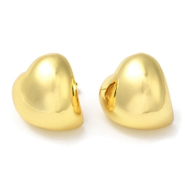 Honeyhandy Rack Plating Brass Heart Stud Earrings, Real 18K Gold Plated, 18.5x19mm