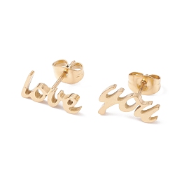 Honeyhandy Word Love 304 Stainless Steel Stud Earrings for Women, Golden, 7x12mm, Pin: 0.7mm