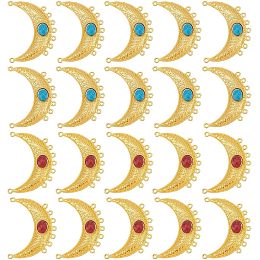 Arricraft 20 Pcs Alloy Moons Pendants, 2mm Holes Gold Moons Turquoise Pendant Links Crescent Shape Red and Green Turquoise Charm Making for Bracelet Necklace Earrings Jewelry Craft