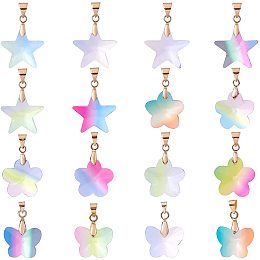 CHGCRAFT 18Pcs 3Styles Rainbow Crystal Glass Pendants with Brass Findings Bulk for Christmas Jewelry Making Necklace DIY Star Flower Butterfly