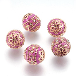 Honeyhandy Handmade Indonesia Beads, with Metal Findings, Round, Light Gold, Orchid, 19.5x19mm, Hole: 1mm