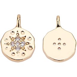 BENECREAT 10pcs Gold Brass Micro Pave Cubic Zirconia Charms 18K Gold Plated Flat Round Pendants (10.5x8x2mm) for Earrings Bracelet Necklace Jewelry Making