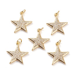 Honeyhandy Brass Micro Pave Clear Cubic Zirconia Pendants, Long-Lasting Plated, with Jump Rings, Star, Real 18K Gold Plated, 19x17x2.5mm, Jump Ring: 5x1mm, 3mm Inner Diameter