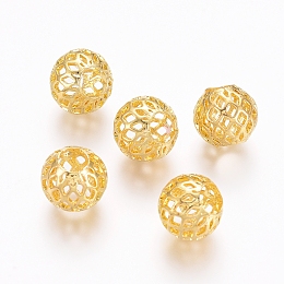 Honeyhandy Rack Plating Brass Filigree Beads, Filigree Ball, Hollow, Round, Golden, 9.5x8.5mm, Hole: 4mm