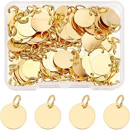 SUPERFINDINGS 100Pcs Brass Stamping Blank Tag Charms 12mm Flat Round Metal Stamps Tags Golden Blanks Pendants with Jump Ring for Bracelet Necklace Jewelry DIY Craft Making，Hole:4mm