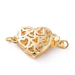 Honeyhandy Brass Box Clasps, Hollow Heart, Golden, 16.5x10.5x5mm, Hole: 2.2mm