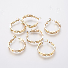 Arricraft Brass Hoop Earring Findings, Long-Lasting Plated, Nickel Free, Real 18K Gold Plated, 36~37.5x29.5x5~5.5mm, Hole: 1.2mm; Pin: 0.7mm