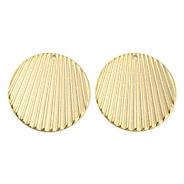 Honeyhandy Rack Plating Eco-friendly Brass Pendants, Cadmium Free & Lead Free, Corrugated Flat Round Charm, Real 24K Gold Plated, 21x0.5mm, Hole: 1.4mm