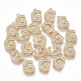 Honeyhandy Brass Cubic Zirconia Charms, Letter, Clear, Real 18K Gold Plated, Letter.G, 10.5x7.5x1.5mm, Hole: 1mm