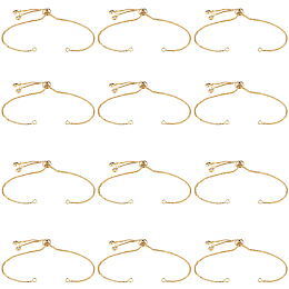 SOFPLATE 12Pcs Rack Plating Adjustable Brass Slider Bracelet Making, with Cubic Zirconia, Long-Lasting Plated, Lead Free & Cadmium Free, Fit for Connector Charms, Golden, Single Chain Length: 12.5cm, Hole: 1mm