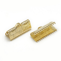 Honeyhandy Brass Ribbon Crimp Ends, Rectangle, Real 18K Gold Plated, 8x20mm, Hole: 1x3mm