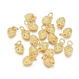 Honeyhandy Electroplated Alloy Charms, Long-Lasting Plated, with Brass Jump Ring, Heart, Golden, 10x7x2.5mm, Hole: 3.5mm