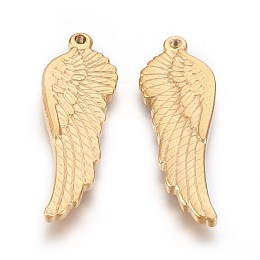 Honeyhandy 304 Stainless Steel Pendants, Ion Plating (IP), Wing, Golden, 38.5x13x3mm, Hole: 1.5mm