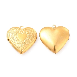 Honeyhandy 304 Stainless Steel Locket Pendants, Photo Frame Charms for Necklaces, Heart, Golden, 29x28.5x7mm, Hole: 2.1mm